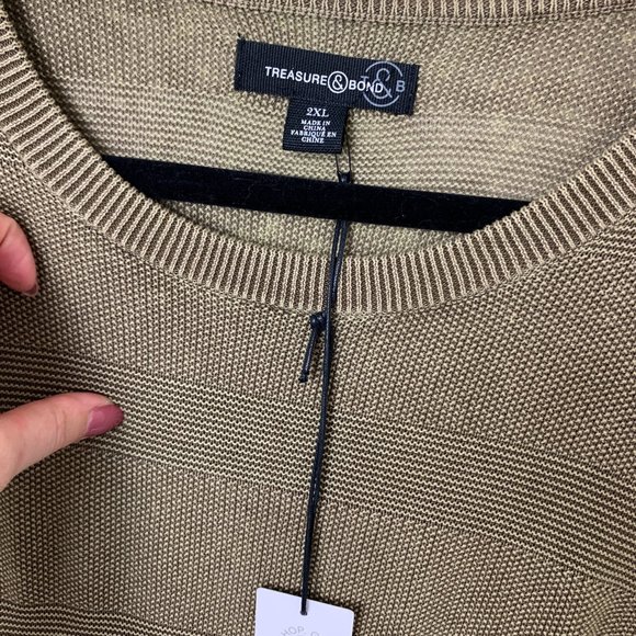 NEW Treasure & Bond Washed Cotton Sweater Green Tan color 2XL - Picture 3 of 5